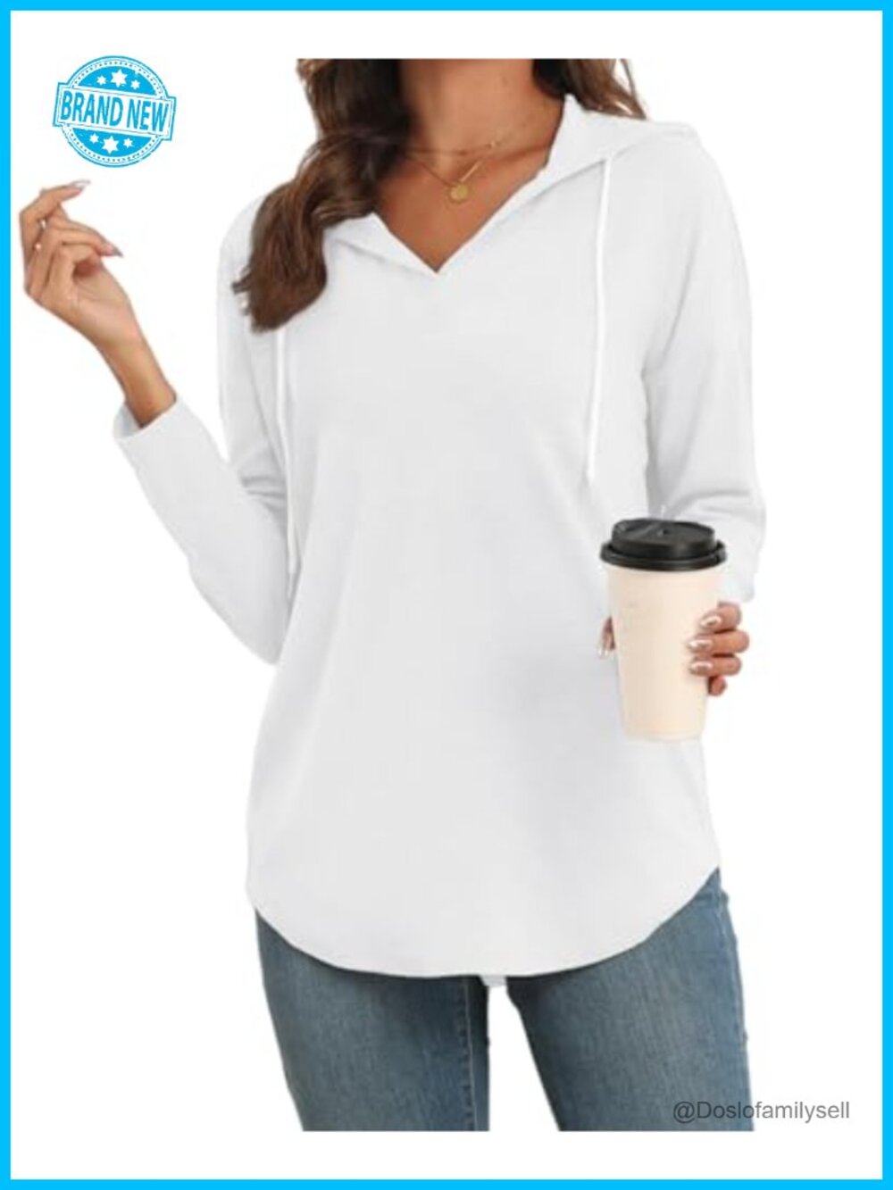 V Neck Long Sleeve Hoodie Lightweight Pullover Sweatshirt Women